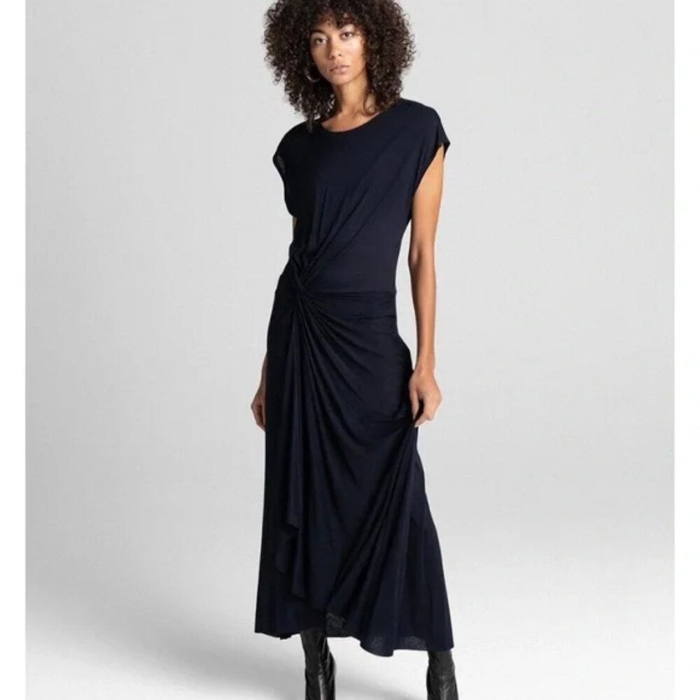 A.L.C. Dress Womens Large Black Emilie Drape Maxi Sleeveless Viscose USA NWT